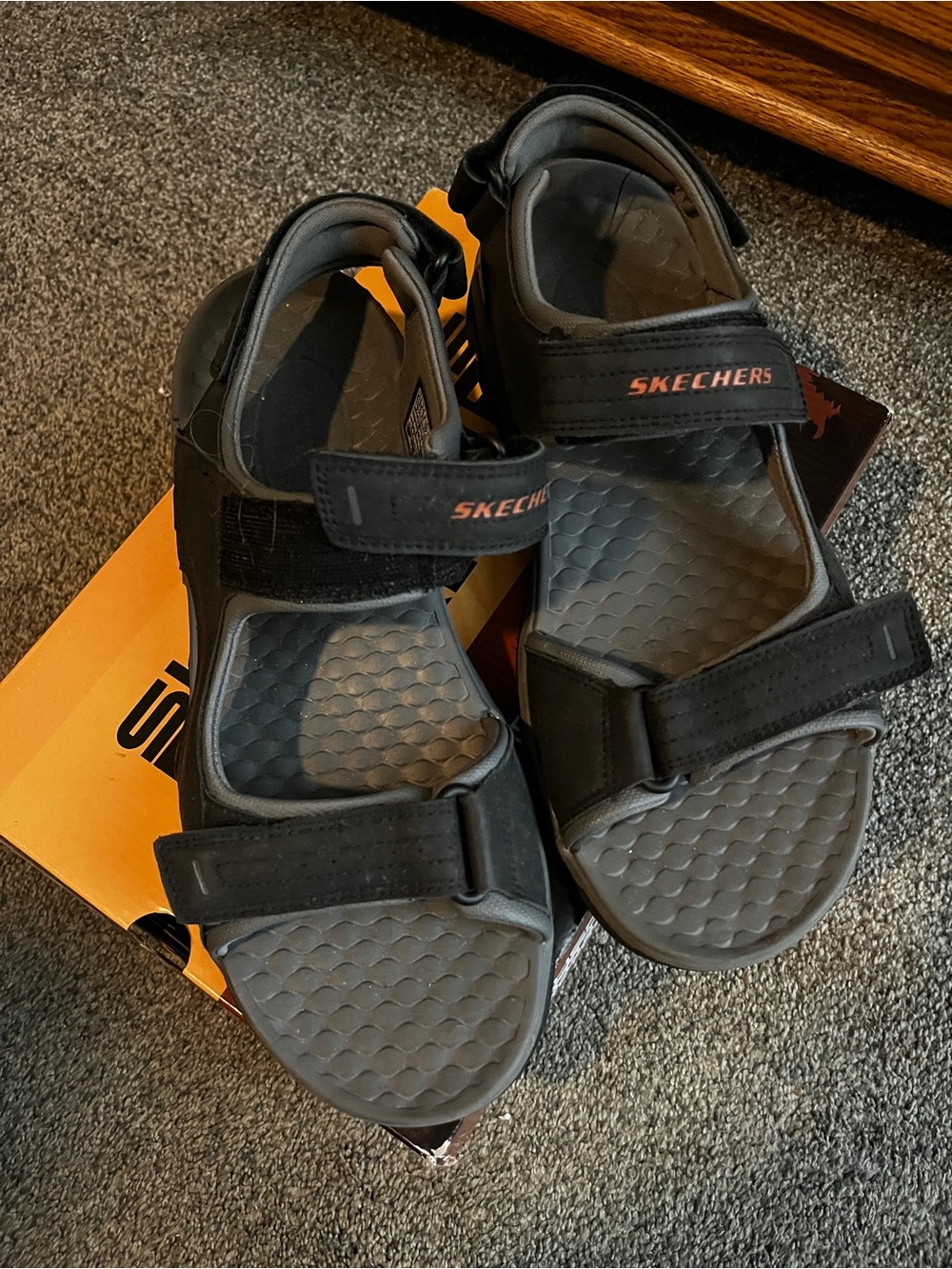 Skechers Men’s Black and Gray Triple-Strap Sport Sandals